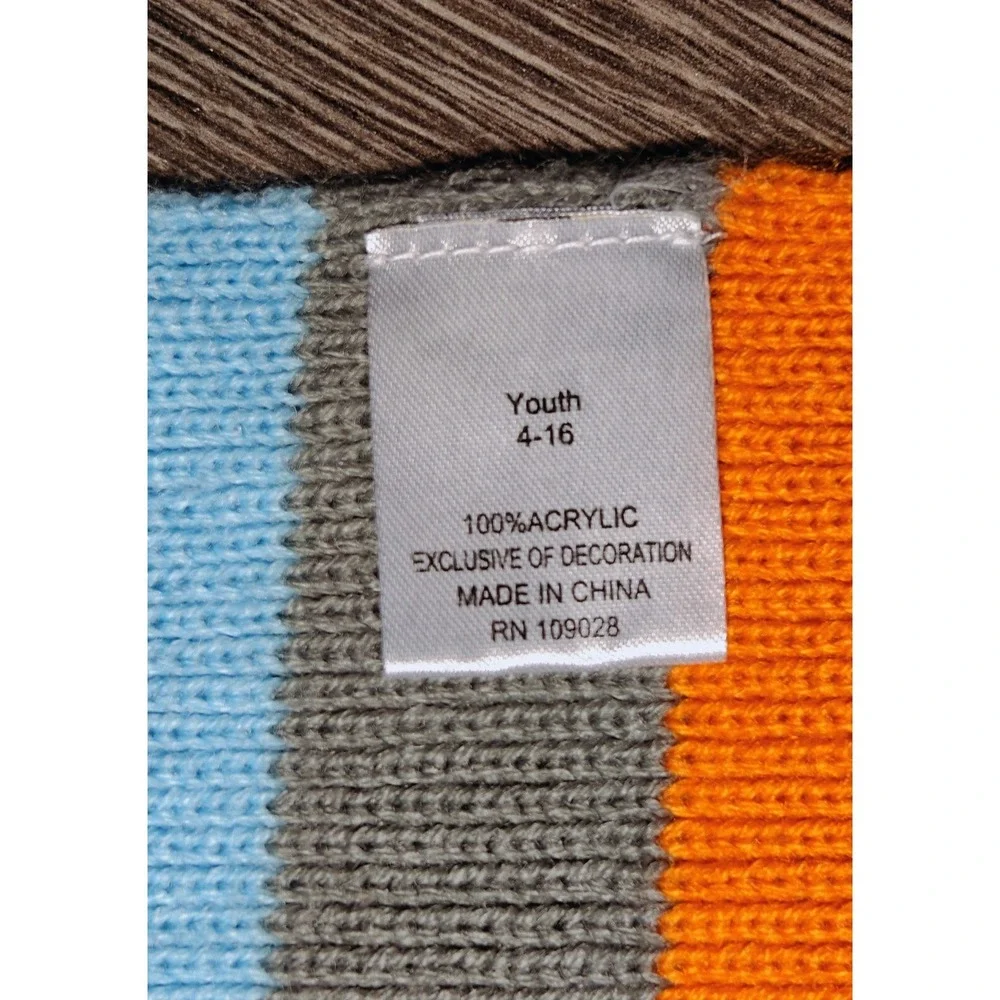Paul Frank Kids Youth 4-16 Striped‎ Scarf Orange Blue Gray Monkey Logo